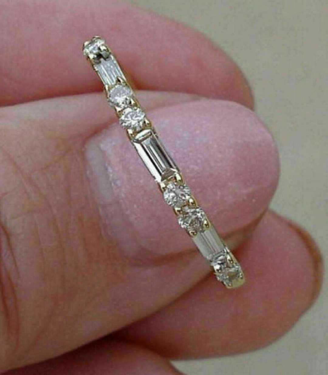 0.75ct Baguette & Round Cut Diamond Half Eternity Wedding Band Ring ...