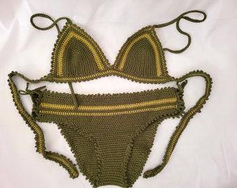 Bikini Strandkleidung Set Boho zwei Teiler Badeanzug gehäkelt