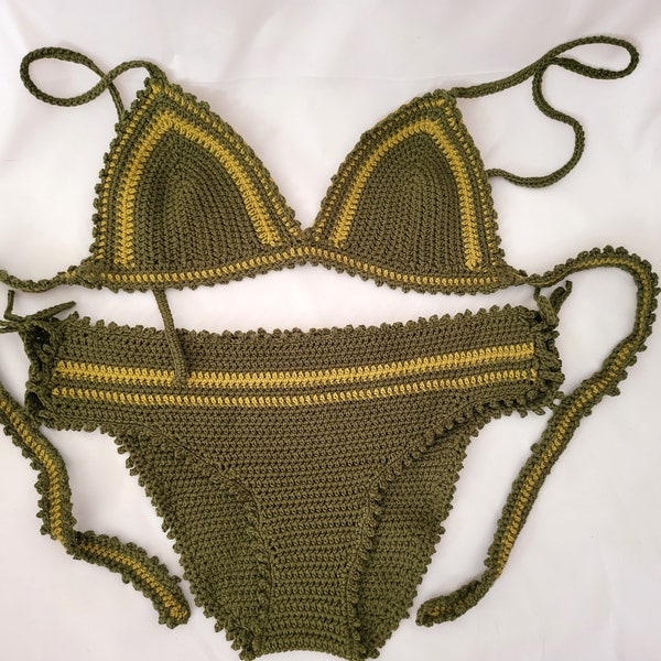 Bikini Strandkleidung Set Boho zwei Teiler Badeanzug gehäkelt