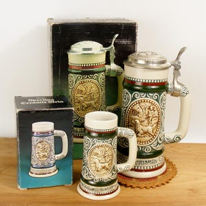 1978 Avon “Sporting” Ceramic Stein & Matching Mini Beer Stein Boxed
