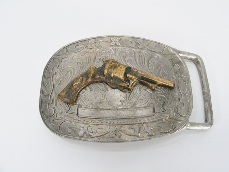 Western Revolver ~ Belt Buckle Max 55% Award OFF Pistol Emblem Brass Cowboy Vint