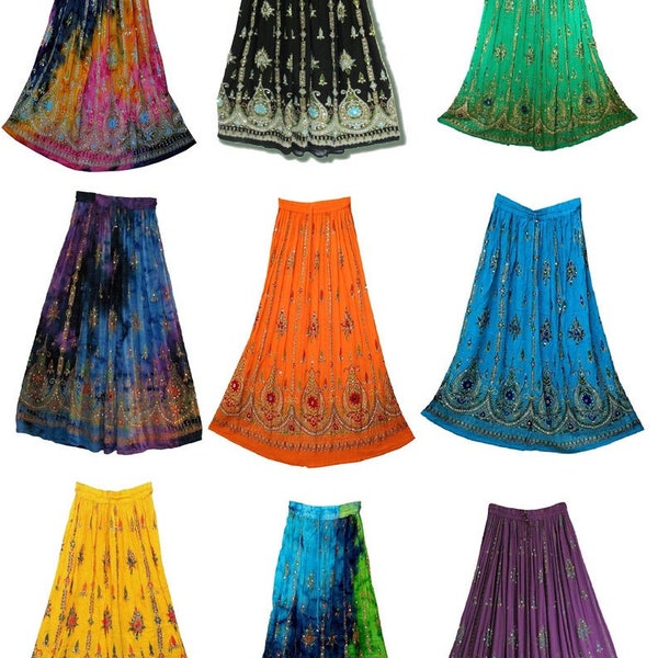 Indian Women Crinkle skirt Long Tie dye Multi color skirt Indian falda Rock, kjol boho, gypsy retro ,Women Ethic Hippi Skirt