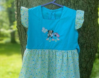 Vintage Girls Embroidered Minnie Mouse Summer Floral Dress