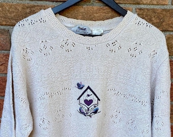 Women's Vintage NORTHERN REFLECTIONS by Parkhurst Embroidered Lightweight Pullover Sweater Size M, Grandma Cottagecore Clothing