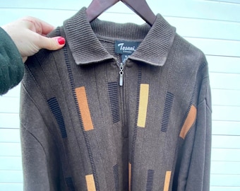 Vintage Men&#39;s Tosani Canada Coogie Style Quarter Zip Pullover Sweater