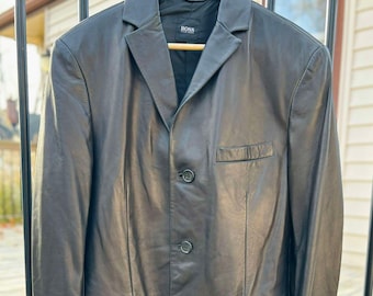 Men&#39;s HUGO BOSS Leather Blazer Jacket Size Small