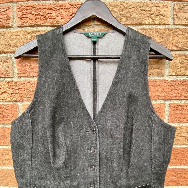 Vintage Women's RALPH LAUREN Black Denim Jean Vest Size 12