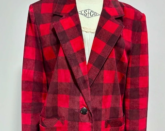 Women's DANIER Leather Checkered Blazer Jacket Size Medium