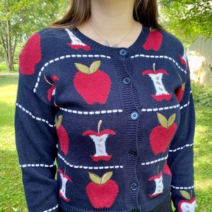 Vintage Christopher Banks Hand Embroidered Apple Theme Cardigan Teacher Sweater Size M Etsy