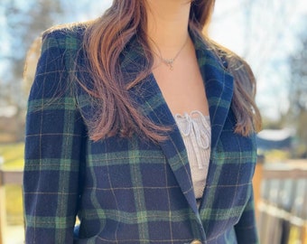 Vintage Women's Daniel Hechter Plaid Blazer Jacket, Wool Blend Jacket