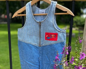 Vintage Baby Denim Overalls, Vintage Jean Bodysuit Size 12 Months