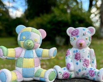 Vintage 1991 Set of 2 Franklin Mint Porcelain Tribute Teddy Bear Figurines, Teddy Bear Decorations