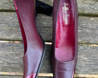 Women's SOFFICE SOGNO Burgundy Leather Heels Size 38 Made in Italy