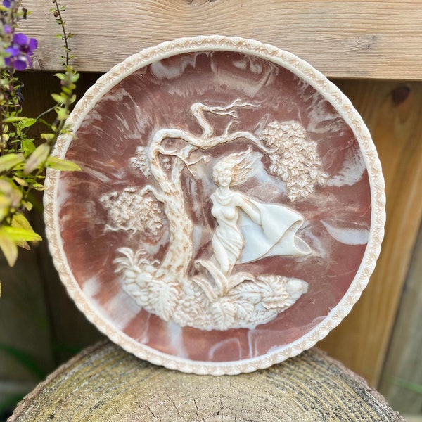 Vintage 1980 "She was a Phantom of Delight" Carved Incolay Stone Plate, The Romantic Poets Series Collectible Plate by Gayle Bright Appleby