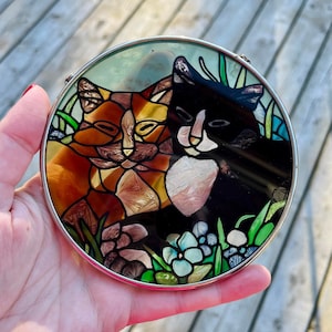 Vintage Joan Baker Designs Hand Painted Tiffany Cats Stained Glass