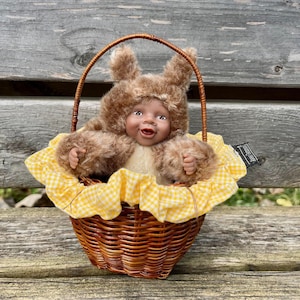 Anne Geddes Baby Squirrel in Basket Stuffie, African American Doll, Vintage Plush Squirrel Toy