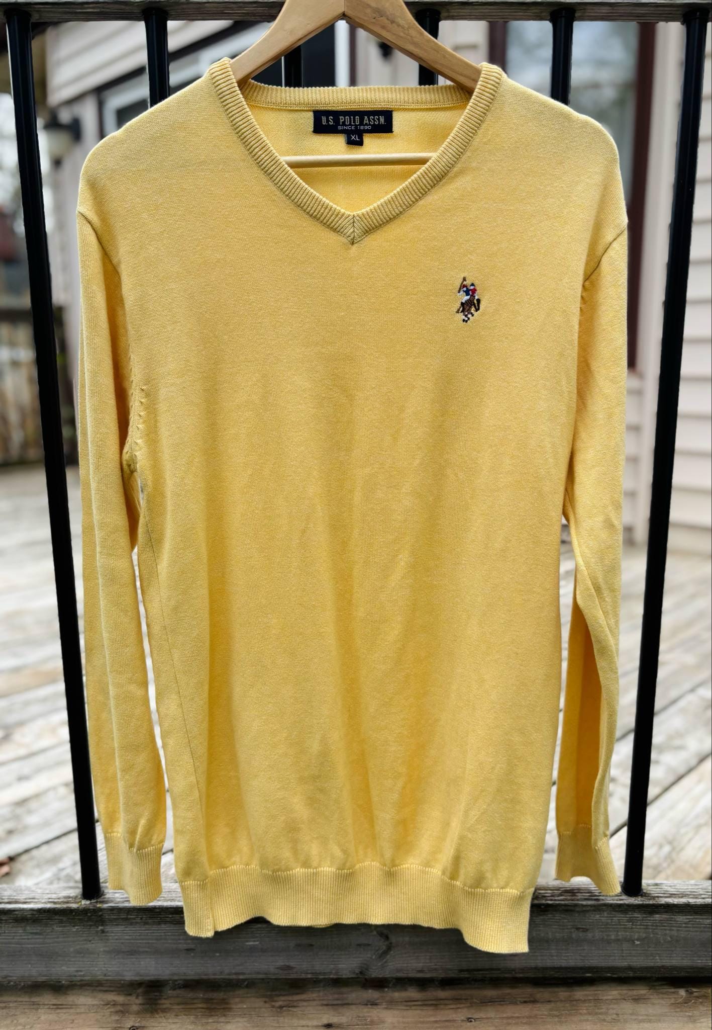 Men's U.S POLO ASSN. Lightweight Yellow V Neck Pullover Sweater