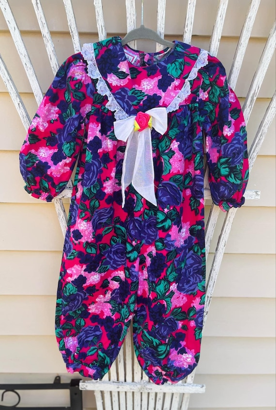 Vintage Baby or Toddler Girl Floral Jumpsuit Romper, Vintage Infant Onesie