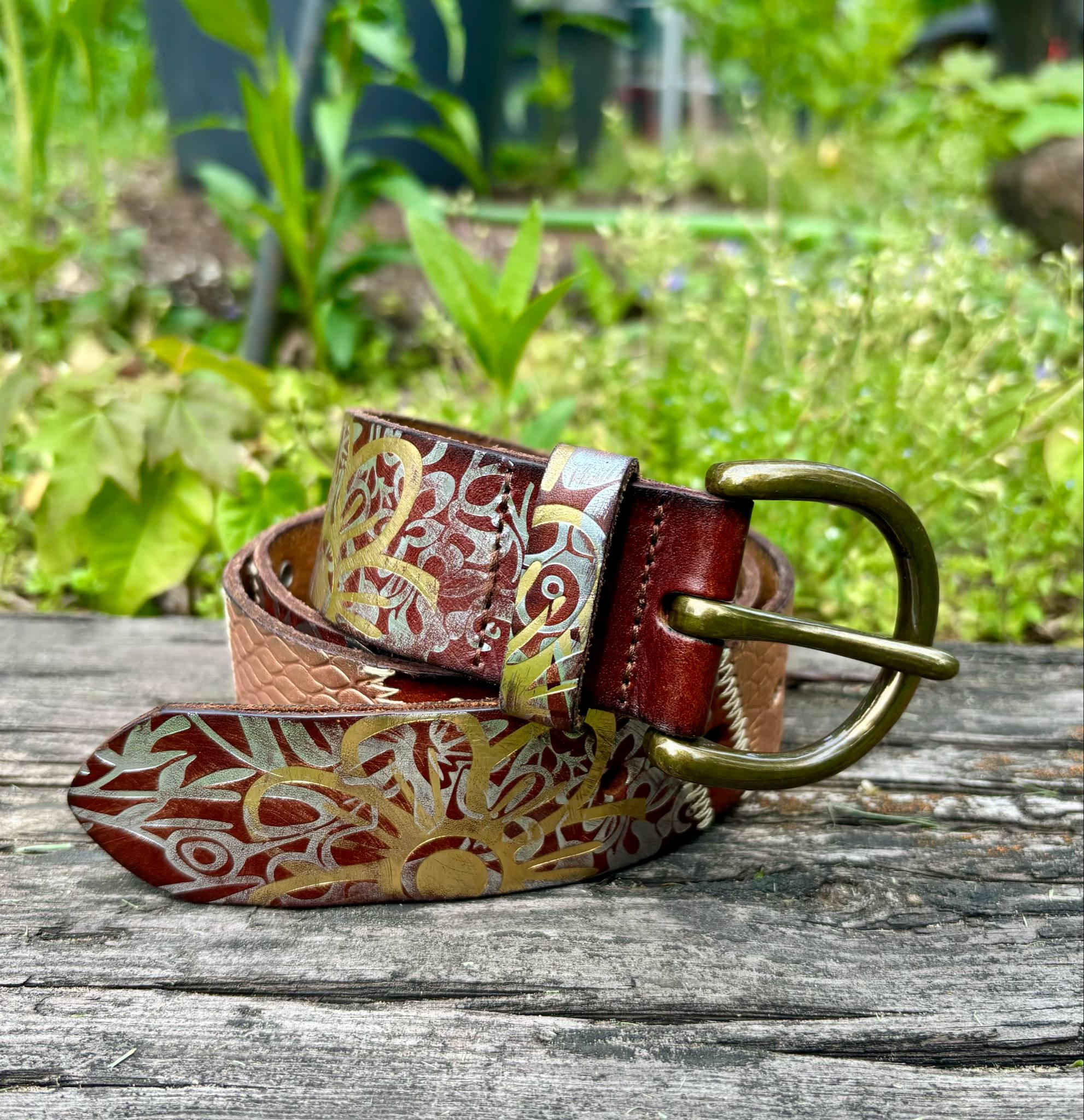 Fossil Brown Genuine Leather Studded Belt Boho Western Wide Belt Women M Women Fossil Belt - Etsy main image 4