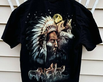 Men's JAY'S ROCK Native American Indian and Wolf Graphic T-shirt