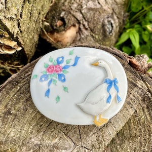 Vintage Porcelain Goose Trinket Dish with Lid, Vintage Jewelry Box Made in Japan