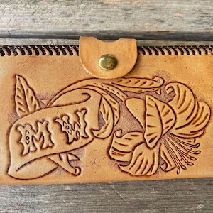 Portefeuille en cuir outillé vintage, portefeuille en cuir véritable Boho fait à la main