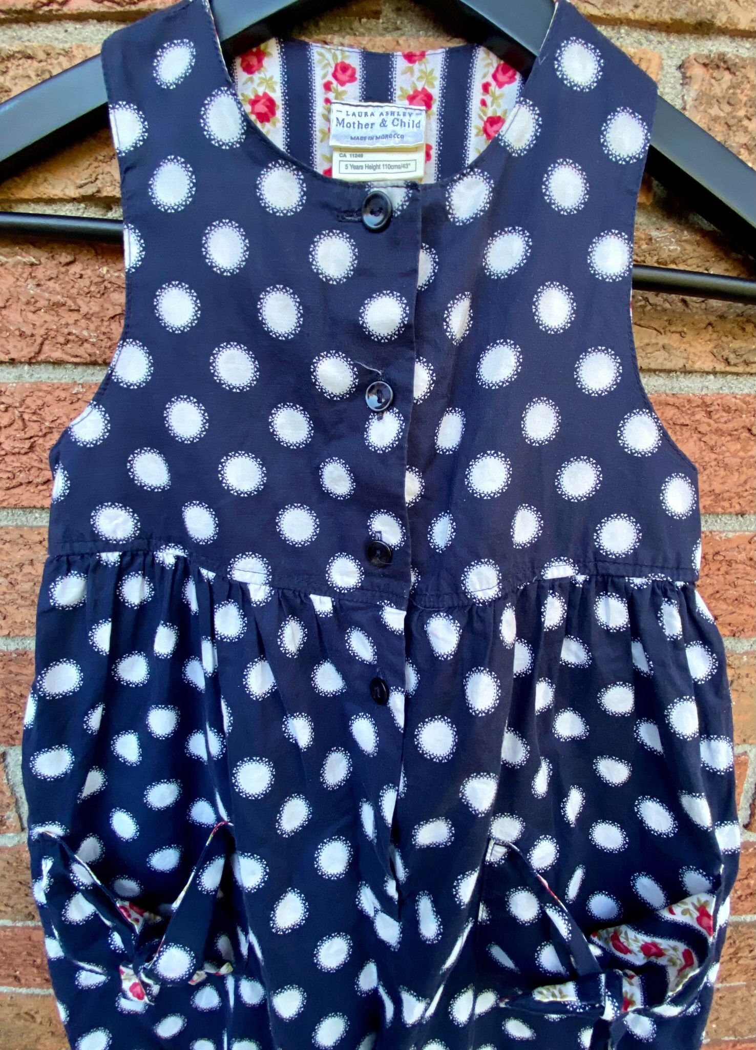 Vintage Girls Laura Ashley Polka Dot Romper Jumpsuit Size 5