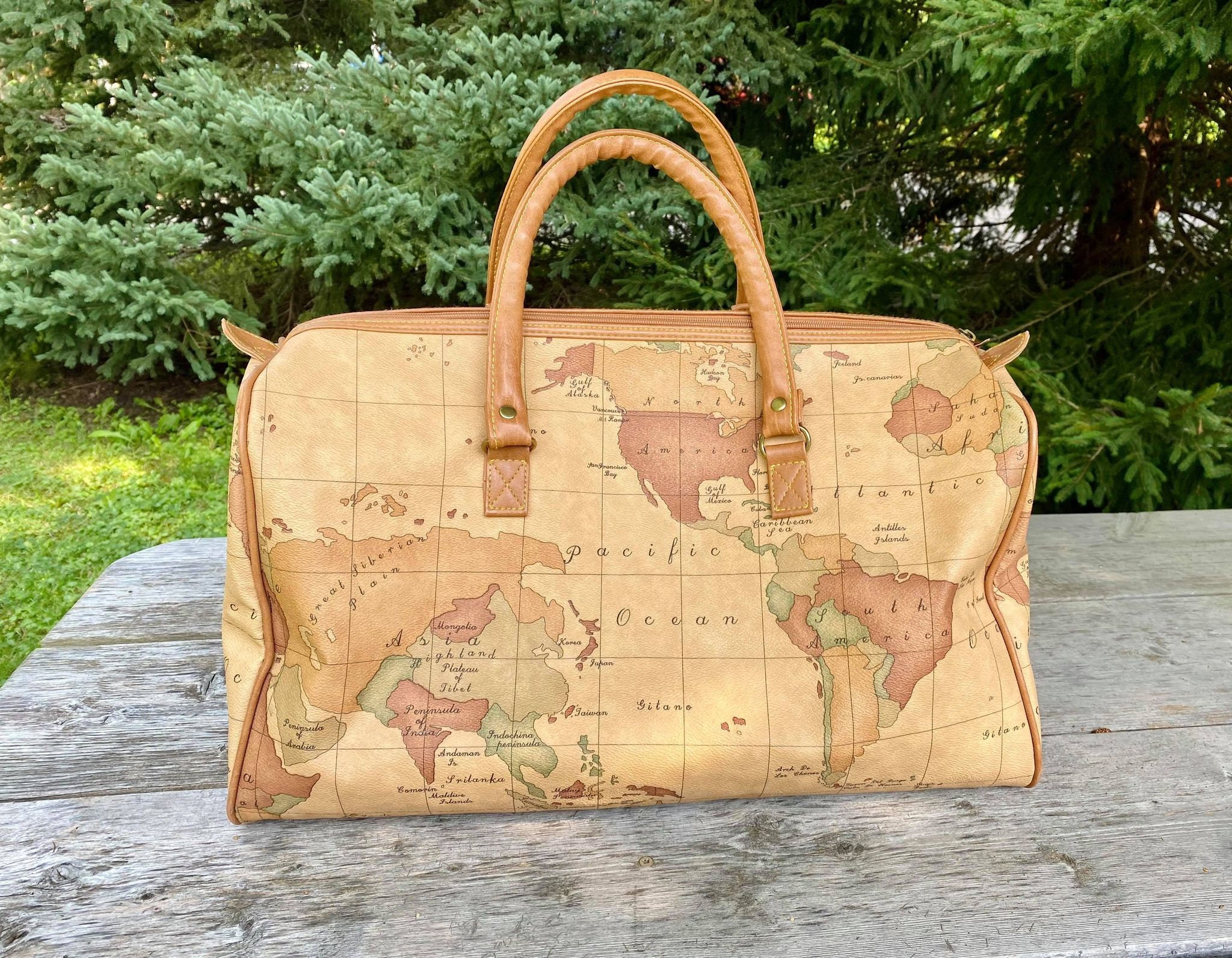 Vintage 80s Gitano Large World Map Carry on Bag, Vintage Duffle
