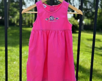 Girls Vintage OSHKOSH Embroidered Flower Summer Dress Size 5 Made in USA