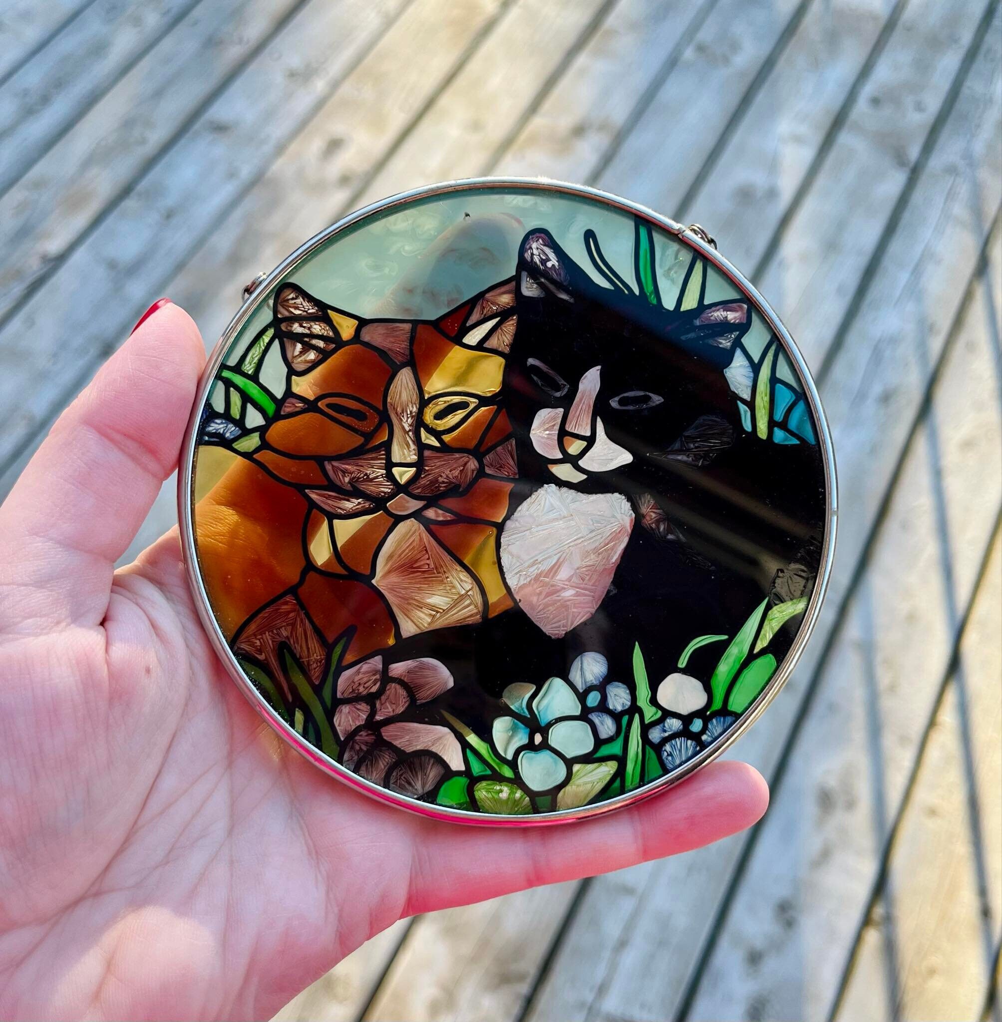 Vintage Joan Baker Designs Hand Painted Tiffany Cats Stained