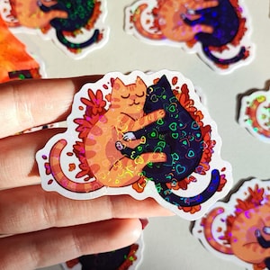 Chats câlins - sticker holo