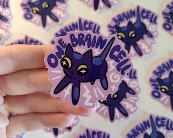 One brain cell meme black cat - Vinyl Glossy Sticker