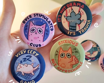 Mentally Unstable Club Funny Cats - Button pins/badges