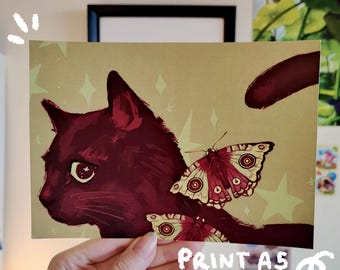Black cat Art Print - A5 semi matte print