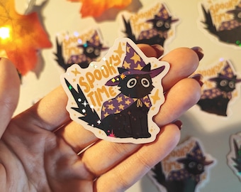 Spooky Time Black Cat - Holo Sparkle Sticker