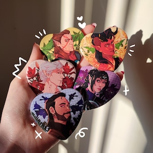 Baldur's Gate 3 Button heart pins - Astarion, Halsin, Karlach, Gale, Shadowheart, Laezel and Wyll