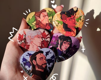 Baldur's Gate 3 Button Heart Pins - Astarion, Halsin, Karlach, Gale, Shadowheart, Laezel and Wyll
