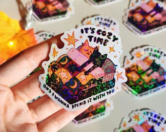 Cozy Cats Holo Sticker - Waterproof Die-Cut
