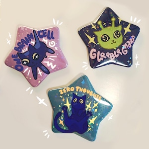 Silly Kitty Star Button Pin – Kawaii Cartoon Badge