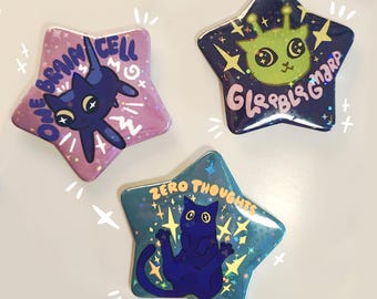 Silly Kitty Star Button Pin – Funny Cartoon Badge
