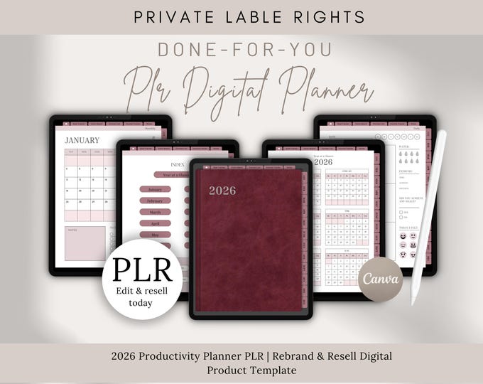 2026 Hyperlinked Digital Planner Private Label Rights | Canva Editable ...