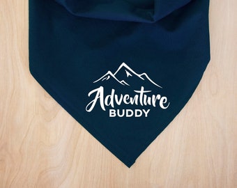 Adventure Buddy Dog Bandana, Mountains, Green or Navy Cotton, Tie-on