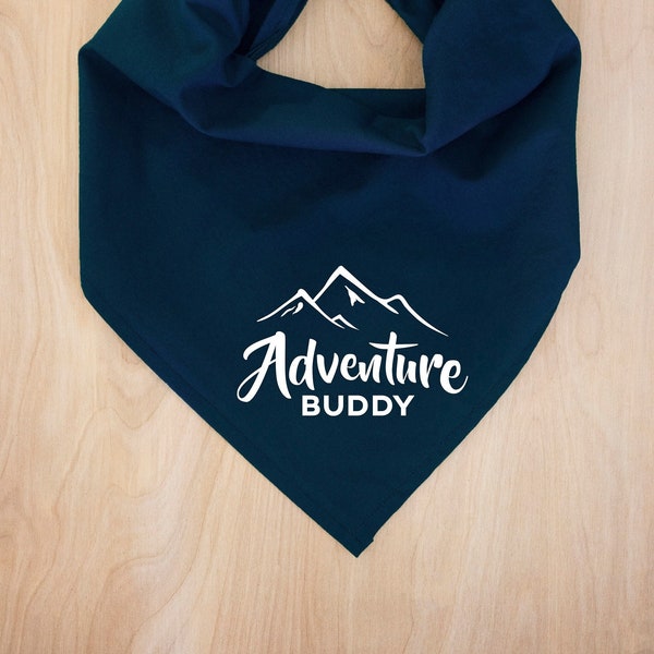 Adventure Buddy Dog Bandana, Mountains, Green or Navy Cotton, Tie-on