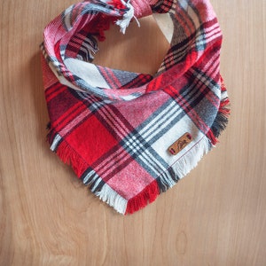 Rampart Ridge - Dog Bandana, Red White Plaid Flannel, Tie-on, Frayed Edge