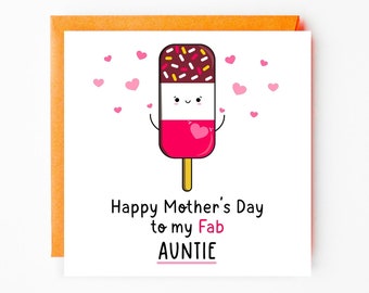 Fab Auntie Mother's Day card, Fabulous Auntie card, pun card for aunt, funny card from nephew, from niece