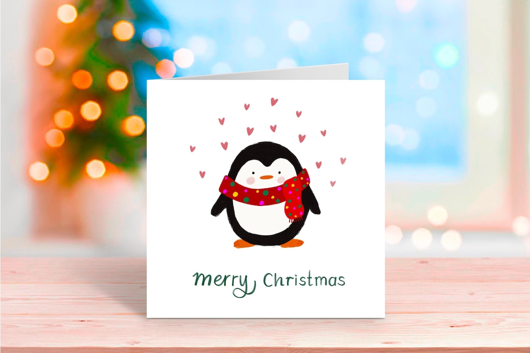 Cute Penguin Christmas Card Penguin Merry Xmas Card Penguin Etsy UK