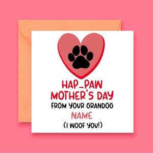 Personalised grandog Mother's Day Card, dog grandma card, dog grandmother card, card from the dog, punny dog card