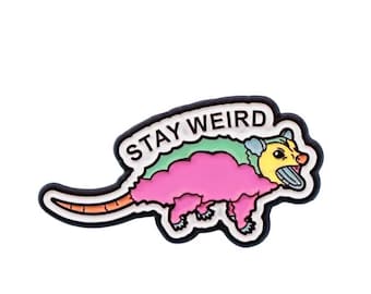 Stay Weird Possum Enamel Pin – Quirky and Colorful Animal-Themed Accessory for Bags and Jackets