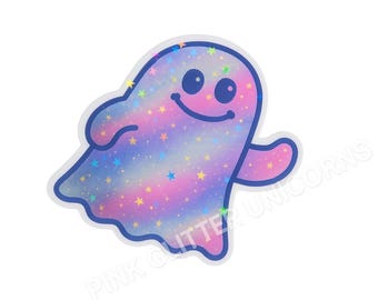 Pegatina holográfica de fantasma pastel: vinilo de galaxia kawaii
