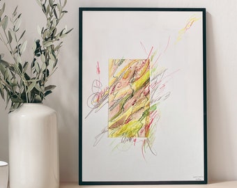 Original Artwork,Mixed Media Abstract Painting,Watercolor,Oil Pastels,Polychrome,Colour Pencils,Handmade,Spring,Drawing,Doodling,Gift